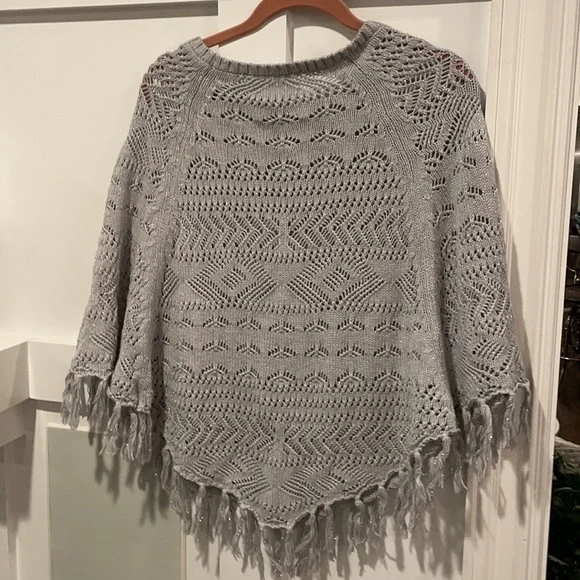 Garnet Hill Kids Metallic Fringe Pointelle Poncho - Picture 8 of 8